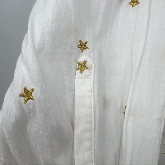 Tommy Hilfiger Gold Star Embroidered Long Sleeve Collared Sheer White Blouse - Picture 9 of 14